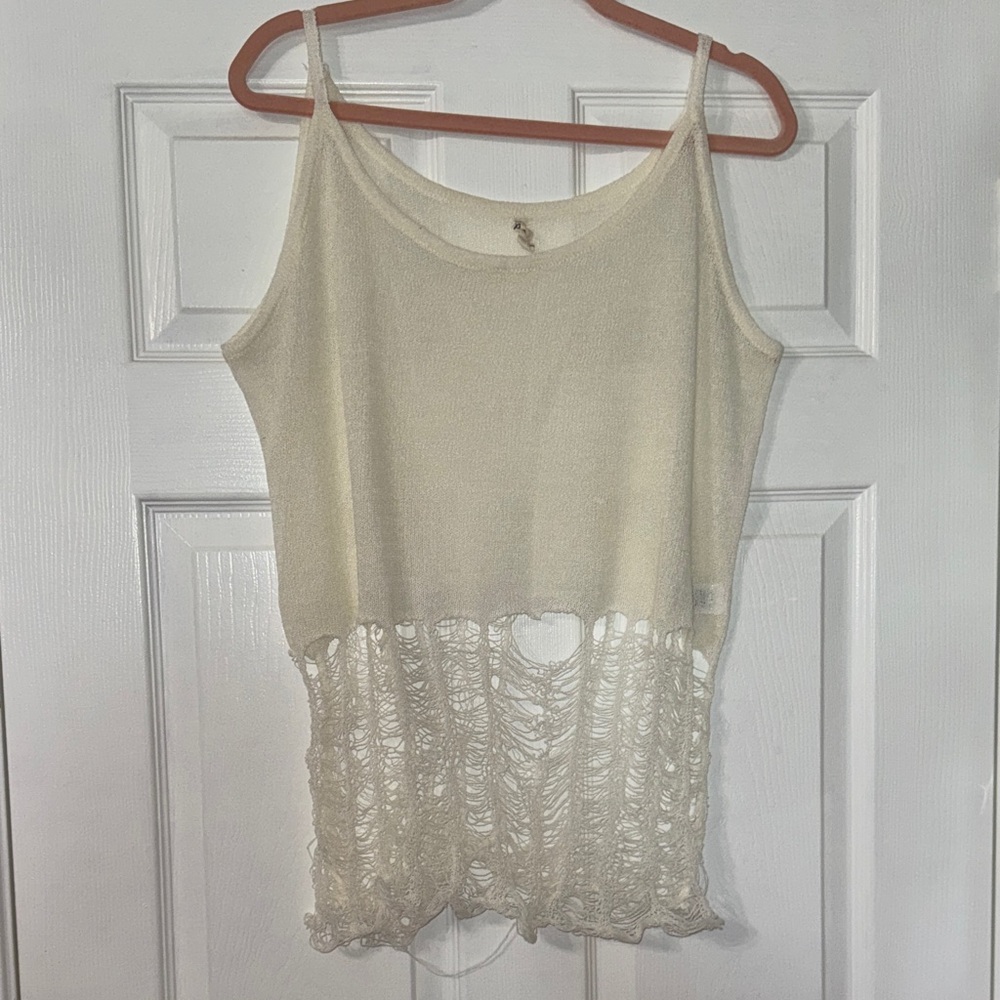 White Sheer Cropped Tank with stressed design